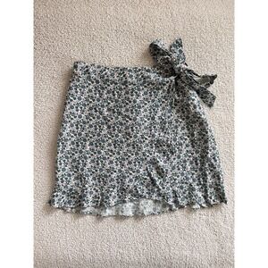 LOFT Petites Bohemian Floral Wrap Skirt Boho Blue Pink Linen  Summer Cottagecore